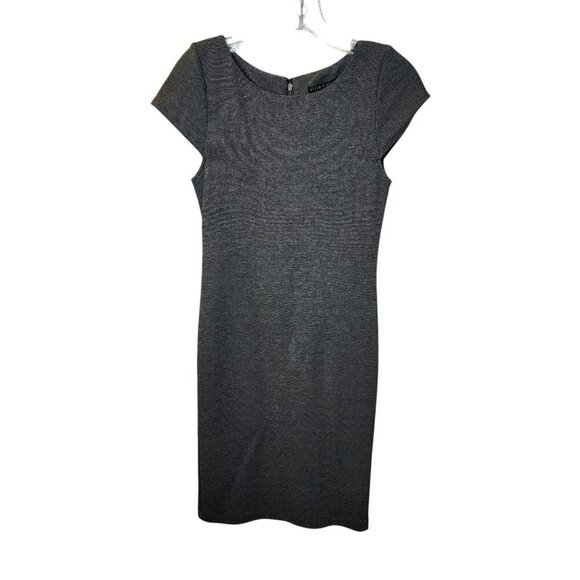Alice + Olivia Size Small Gray Cap Sleeve Sheath Career Dress Back Zip Preowned - Picture 2 of 7